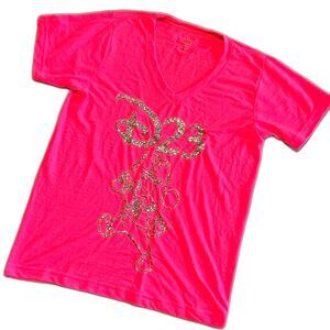 D23 Disney Mickey Mouse band leader glitter design pink v-neck T-shirt Small EUC